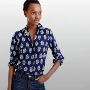 J. Crew Navy Fern Print Perfect Button Down Shirt 6